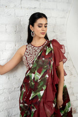 Burgundy Ruffle Saree