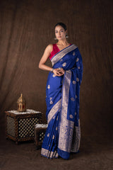 Dark Blue Pure Katan Silk Banarasi Handloom Saree