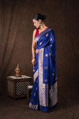Dark Blue Pure Katan Silk Banarasi Handloom Saree