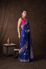 Dark Blue Pure Katan Silk Banarasi Handloom Saree