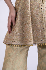 Pista Green Jacquard Short Anarkali with Sharara & Accent Dupatta