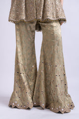 Pista Green Jacquard Short Anarkali with Sharara & Accent Dupatta