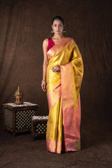 Golden-pink Pure silk brocade Banarasi handloom saree