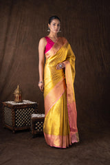 Golden-pink Pure silk brocade Banarasi handloom saree