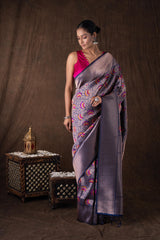 Navy Blue Pure Silk brocade Banarasi Handloom Saree