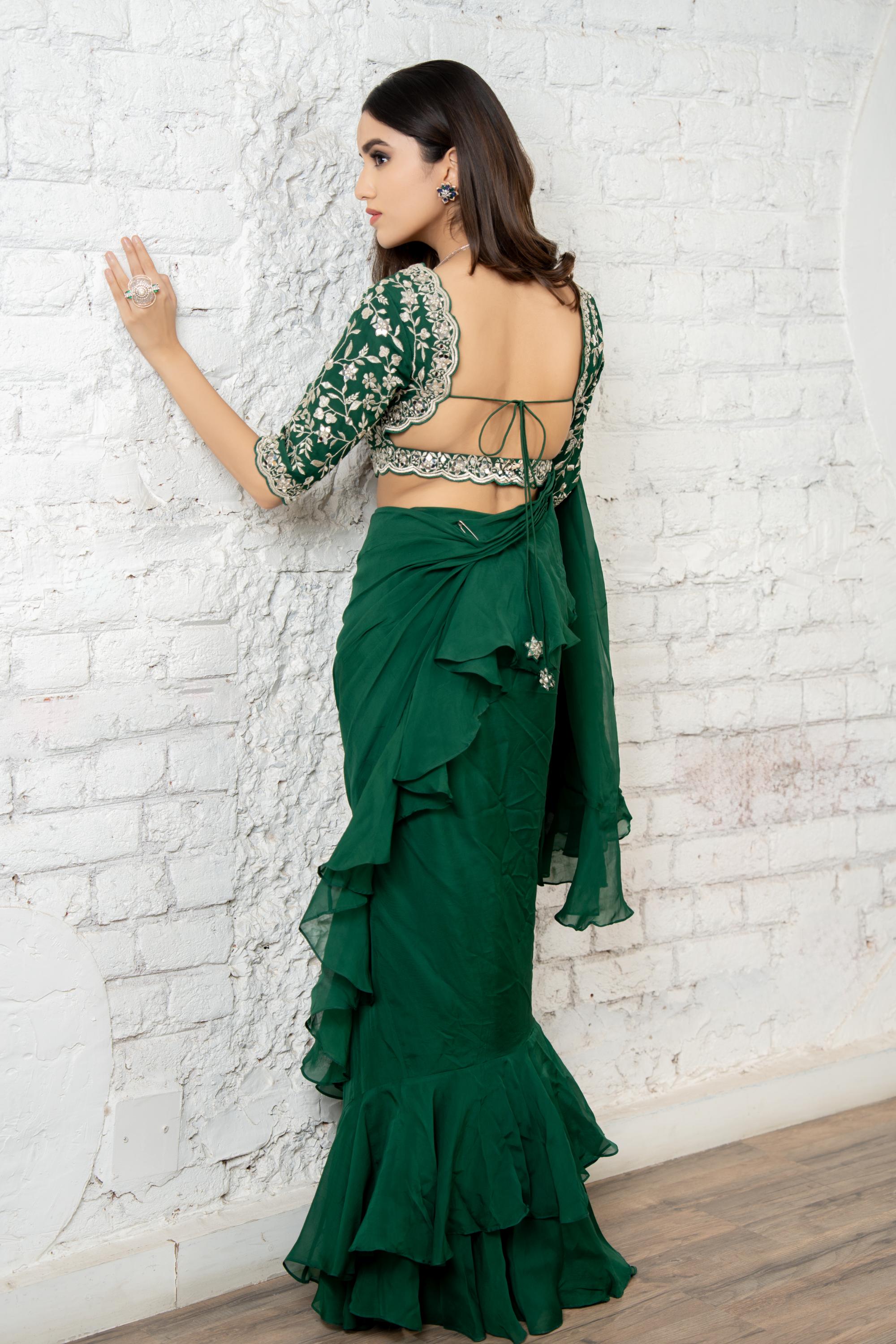 Emerald Ruffle Saree