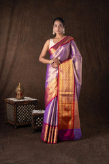mauve Red tissue Zari brocade Banarasi handloom saree