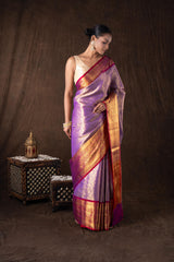mauve Red tissue Zari brocade Banarasi handloom saree