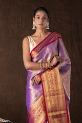 mauve Red tissue Zari brocade Banarasi handloom saree
