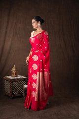 Hot Pink Pure Silk Raw Mango boota zari banarasi handloom saree