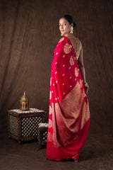 Hot Pink Pure Silk Raw Mango boota zari banarasi handloom saree