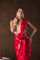 Hot Pink Pure Silk Raw Mango boota zari banarasi handloom saree