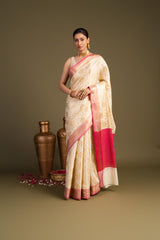 White-pink Pure Silk Zari Banarasi Handloom Saree?