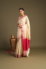 White-pink Pure Silk Zari Banarasi Handloom Saree?