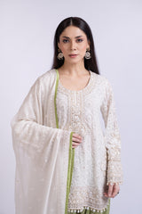Ivory Chikankari Kurta Set Paired with Bandhani Salwar & Dupatta