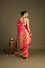 Peach Pink Pure Silk Banarasi Handloom Saree