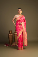 Peach Pink Pure Silk Banarasi Handloom Saree