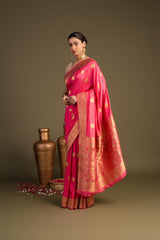 Peach Pink Pure Silk Banarasi Handloom Saree