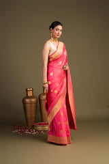 Peach Pink Pure Silk Banarasi Handloom Saree