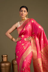 Peach Pink Pure Silk Banarasi Handloom Saree