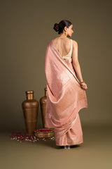 Rose Pink Pure Monga silk Banarasi Handloom Saree