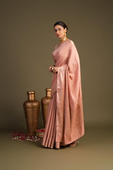 Rose Pink Pure Monga silk Banarasi Handloom Saree