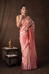 Red pure Tissue Plain Banarsi Handloom Saree