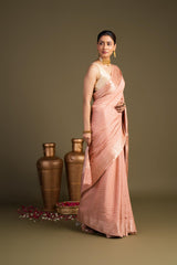 Rose Pink Pure Monga silk Banarasi Handloom Saree