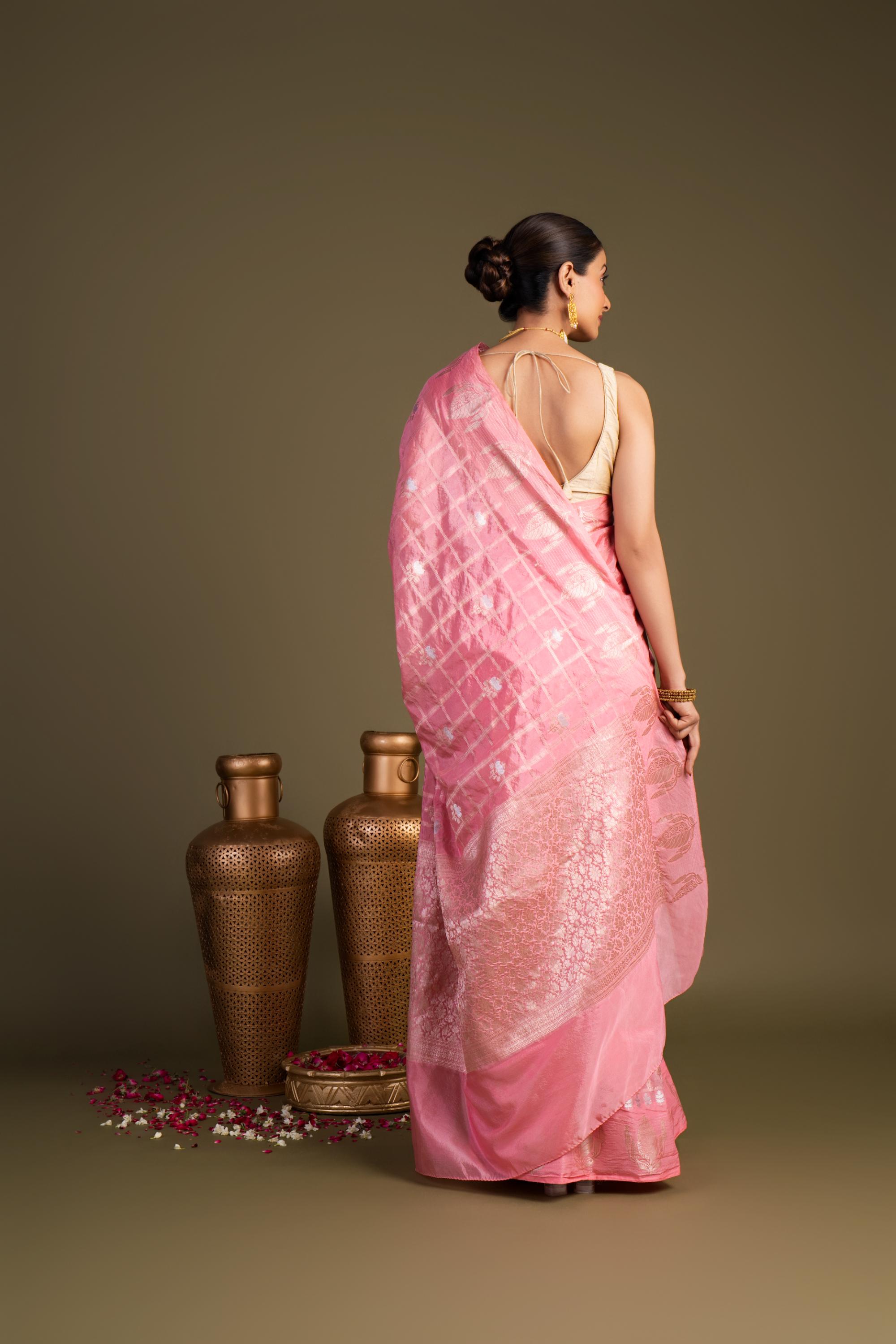 Baby Pink Pure Silk Banarasi Handloom Saree