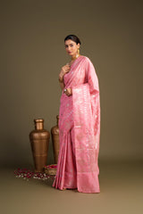 Baby Pink Pure Silk Banarasi Handloom Saree