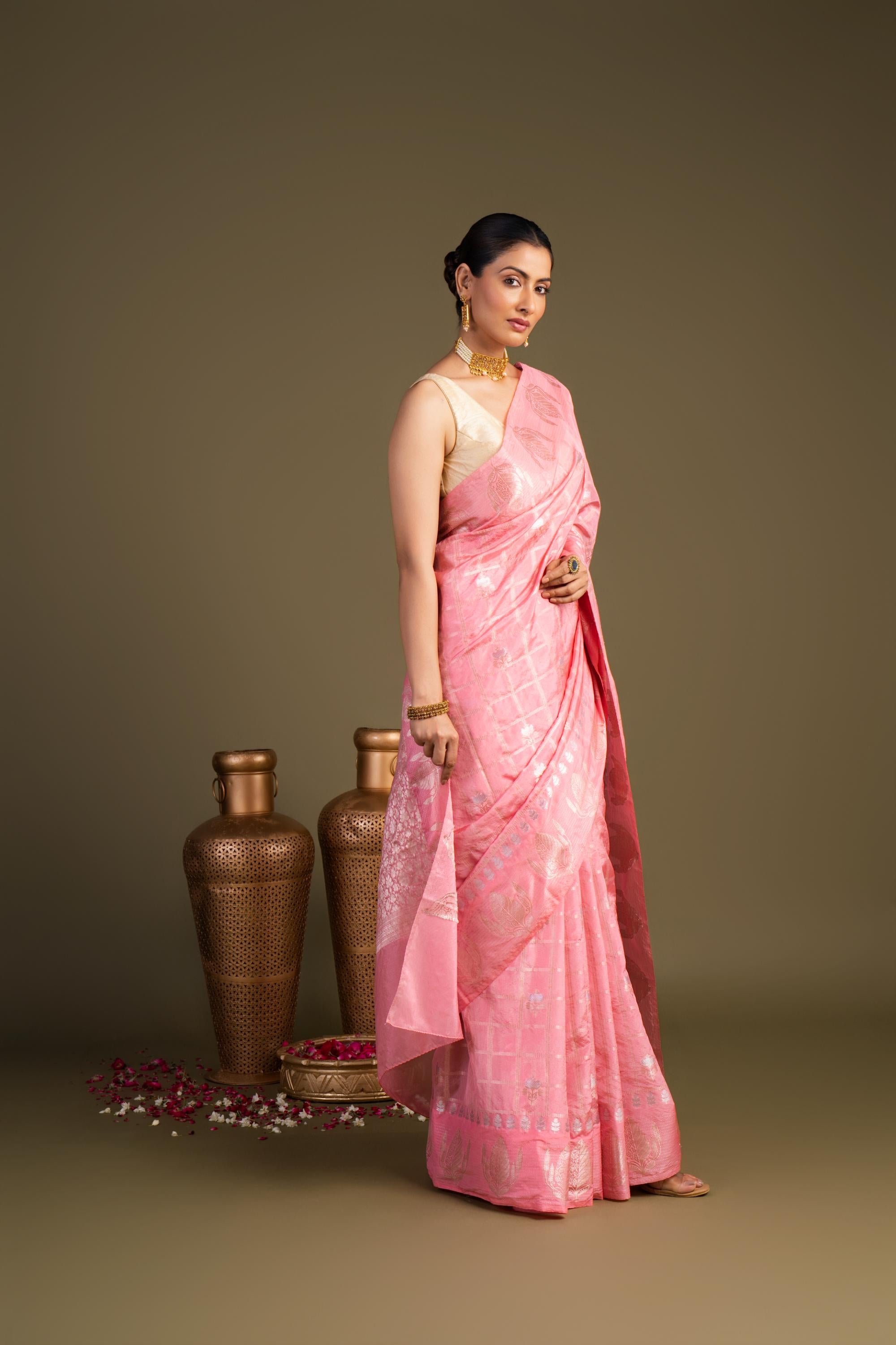 Baby Pink Pure Silk Banarasi Handloom Saree