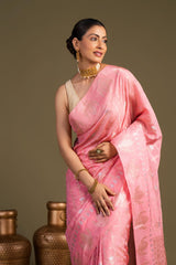 Baby Pink Pure Silk Banarasi Handloom Saree