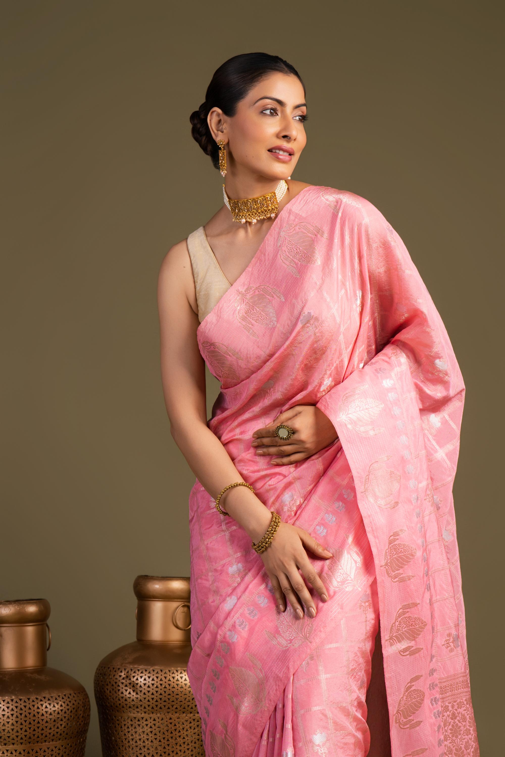 Baby Pink Pure Silk Banarasi Handloom Saree