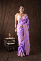 Mauve Pure Monga Silk Banarasi Handloom Saree