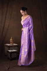 Mauve Pure Monga Silk Banarasi Handloom Saree