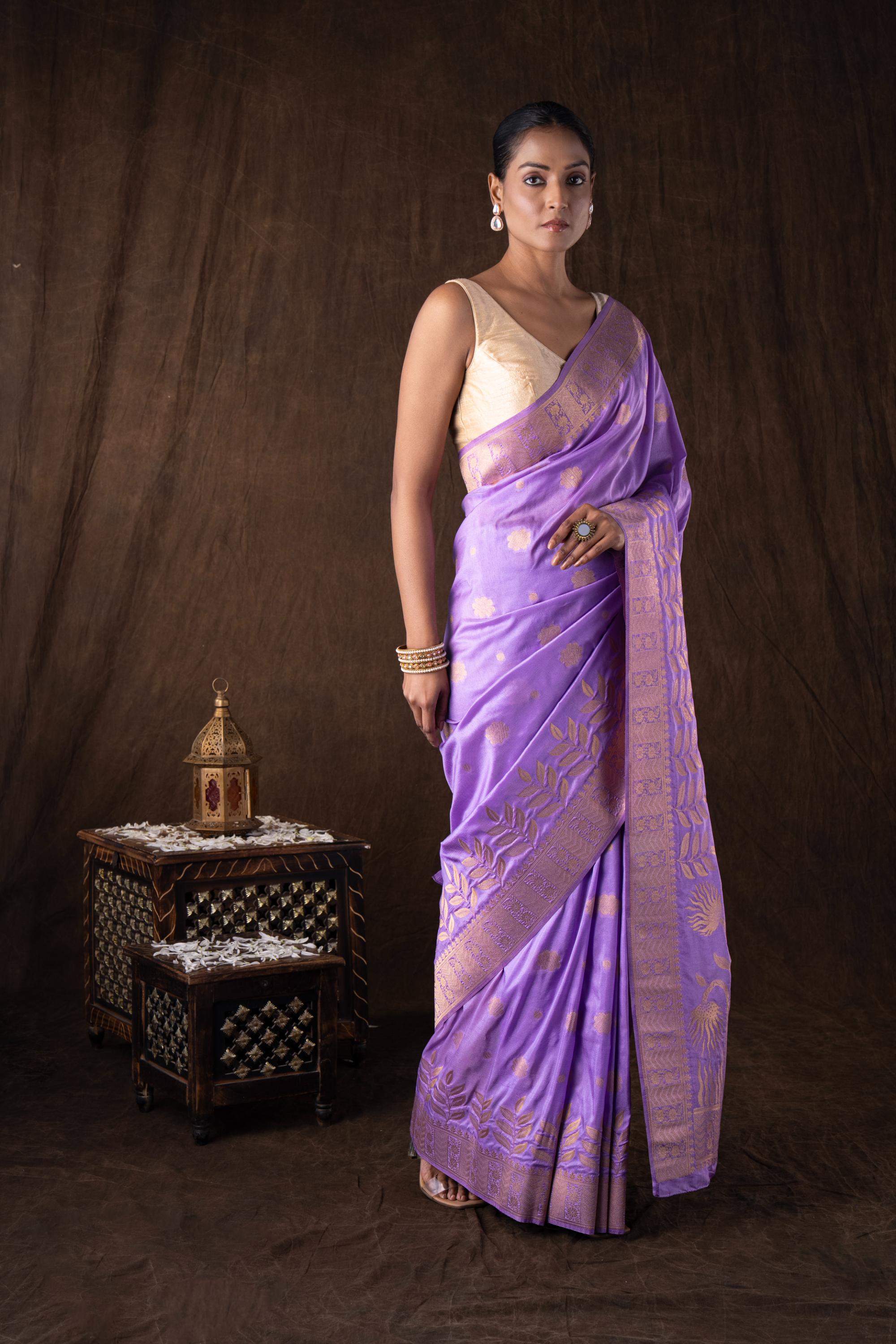 Mauve Pure Monga Silk Banarasi Handloom Saree