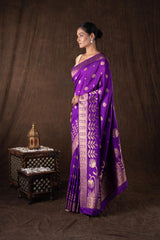 Purple Pure Monga Silk Banarasi Handloom Saree