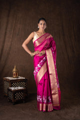 Pink Tissue Silk Digital Print Banarasi Handloom Saree