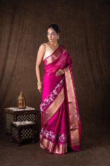 Pink Tissue Silk Digital Print Banarasi Handloom Saree