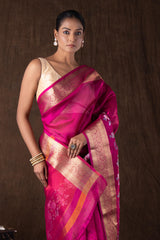 Pink Tissue Silk Digital Print Banarasi Handloom Saree