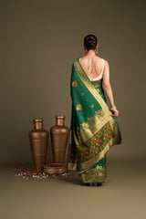 Bottle Green Pure Silk Banarasi Handloom Saree?