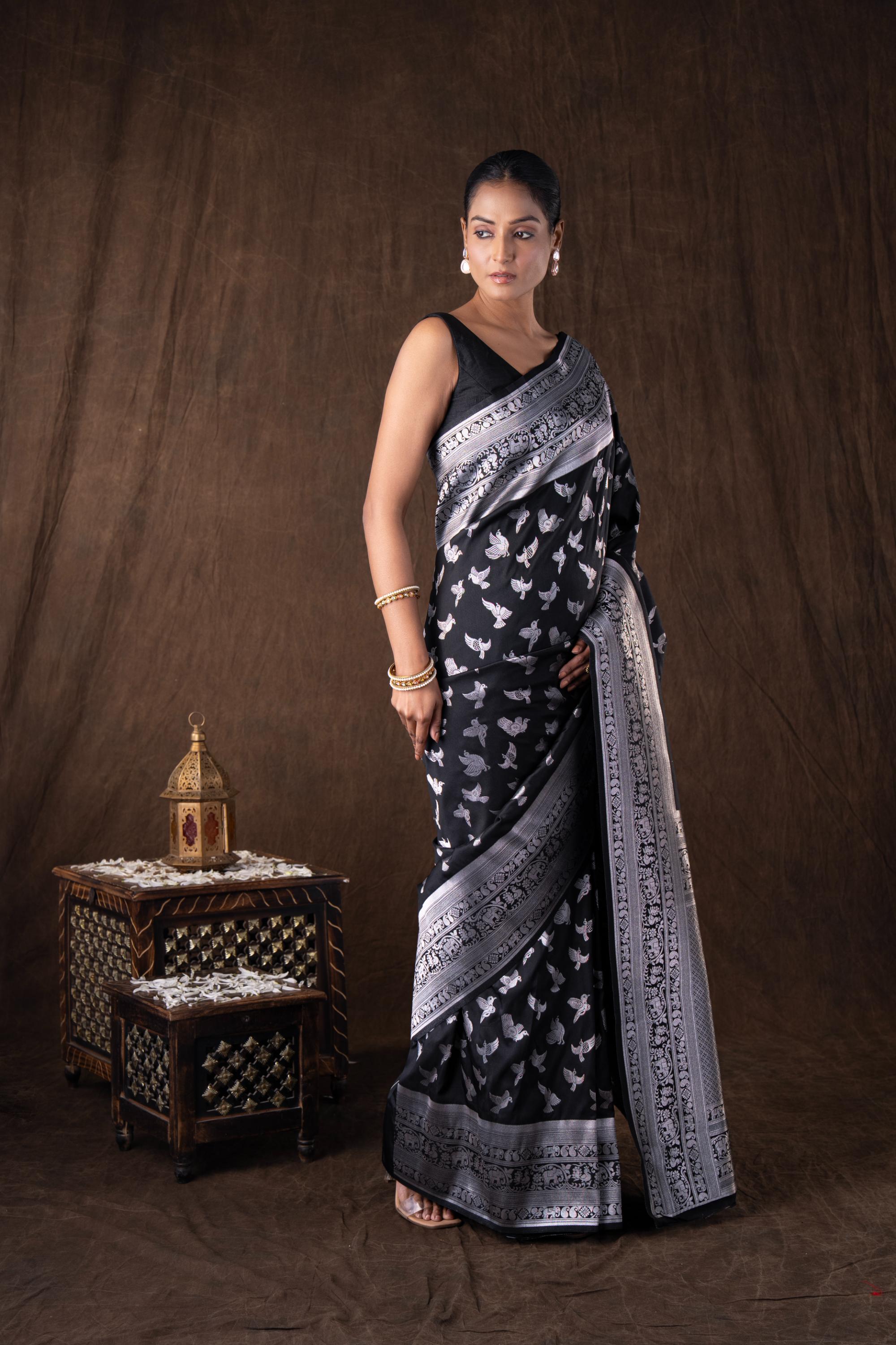 Black Pure Silk Banarasi Handloom Saree