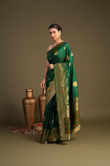 Bottle Green Pure Silk Banarasi Handloom Saree?