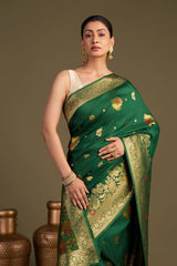 Bottle Green Pure Silk Banarasi Handloom Saree?