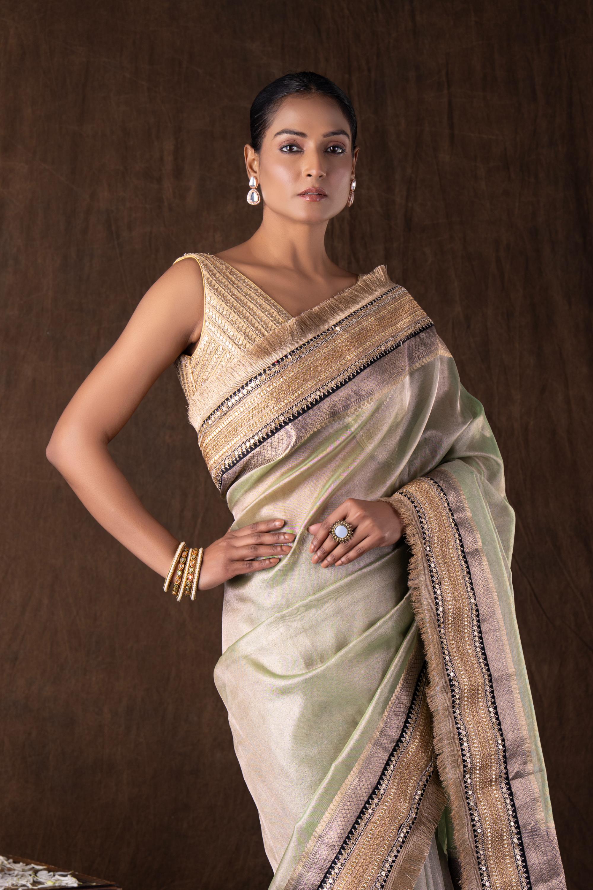Pastel Green Pure Tissue Silk Banarasi Handwork Saree