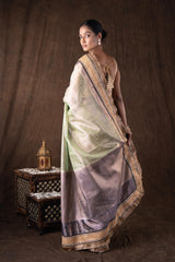 Pastel Green Pure Tissue Silk Banarasi Handwork Saree