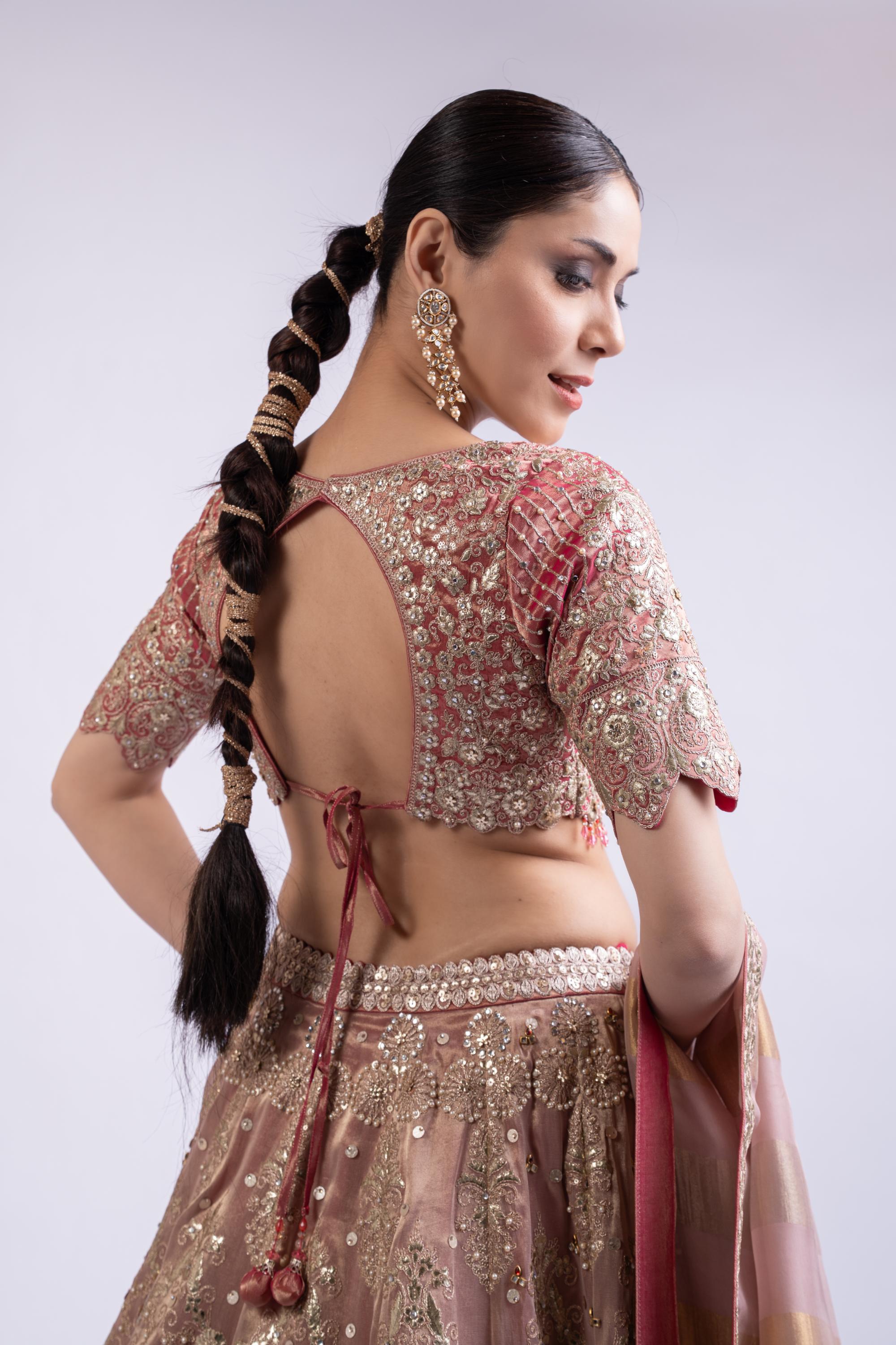 Rani Pink Luxe Tissue Silk Embroidered Lehenga Set with Dupatta