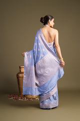Ice Blue Pure Monga Silk Banarasi Handloom Saree?