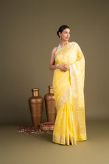 Lemon yellow Pure Monga Silk Banarasi Handloom Saree