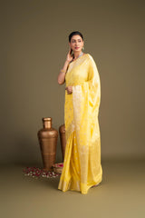 Lemon yellow Pure Monga Silk Banarasi Handloom Saree